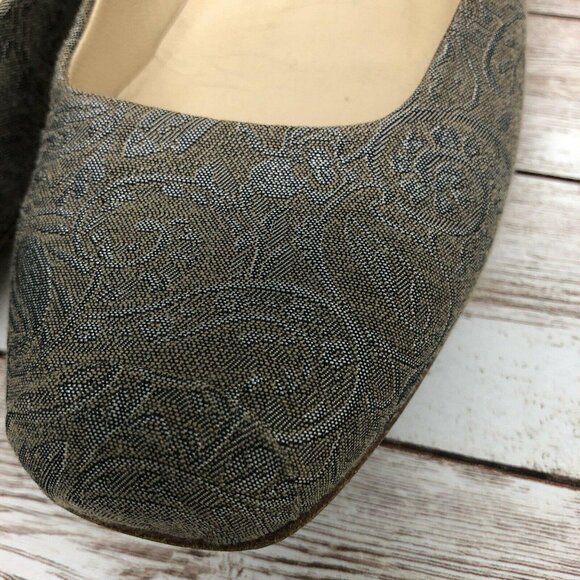 6.5 M Marchez Vous Italy XO Yeardley Paisley Brocade Blue Gray Ballet Flat Shoes - Picture 4 of 12